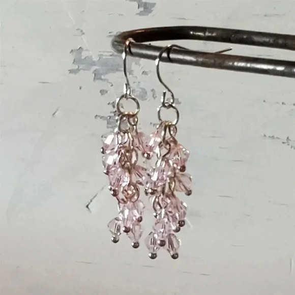Art Deco Style Hand Crafted Pink Translucent Crystal Baubles Cascade Earrings - Picture 2 of 6